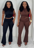 Women's Elegant Career Sleeveless Ruched Pants Set