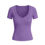 Summer Women's Ribbed Solid Short Sleeve Top