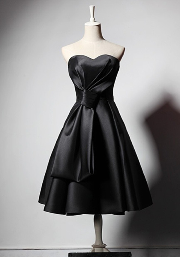 Women's Chic Strapless Satin Black Party Dress（Processing time need 3-6 days）