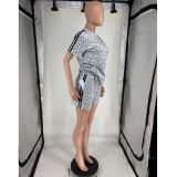 Summer Women's Leopard Polka Dot Short Sleeve t-shirt Shorts Two-Piece Set