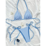 Summer Women's Striped Halter Neck Lace-Up Bikini Two-Piece Swimwear