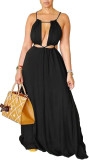 Women Sleeveless Hollow Backless Solid Maxi Dress