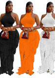 Summer Women's Casual Knitted Tassel Beach Skirt Set