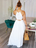 Women Sleeveless Hollow Backless Solid Maxi Dress