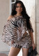 Summer Women's Zebra Print Mesh Top Shorts Set
