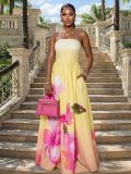 Summer Women's Strapless Printed Ruched Evening Dress
