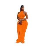Summer Women's Casual Knitted Tassel Beach Skirt Set