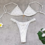 Summer Women's Printed Lace-Up Low Waist Bikini Two-Piece Swimwear