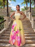 Summer Women's Strapless Printed Ruched Evening Dress