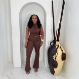 Women's Elegant Career Sleeveless Ruched Pants Set