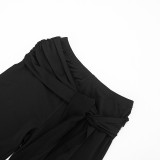 Summer Women's Casual Slash Shoulder Top Ruched Cropped Pants Set