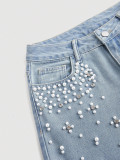 Women's Beaded Denim Straight Leg Jeans