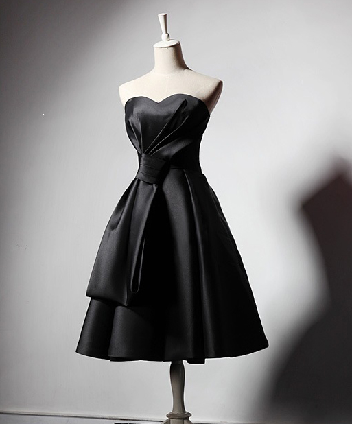 Strapless Satin Black Party Dress for Evening Events