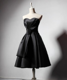 Women's Chic Strapless Satin Black Party Dress（Processing time need 3-6 days）