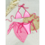 Summer Women's Halter Neck Bikini Three-Piece Swimwear Set