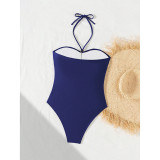 Summer Women's Metal Decor Halter Neck One-Piece Swimsuit