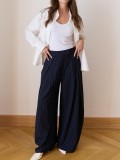 Spring Summer Women's Casual High Waist Pleated Wide Leg Pants