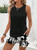 Plus Size Women's Casual Sleeveless Tank Drawstring Shorts Set