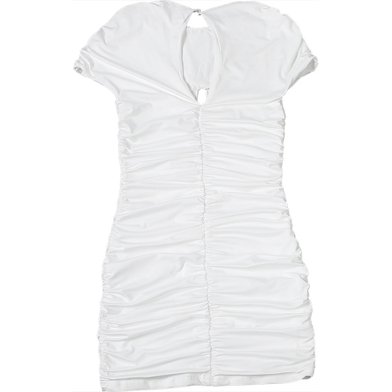 Solid Ruched Hollow-Out Bodycon Dress for Summer Evenings