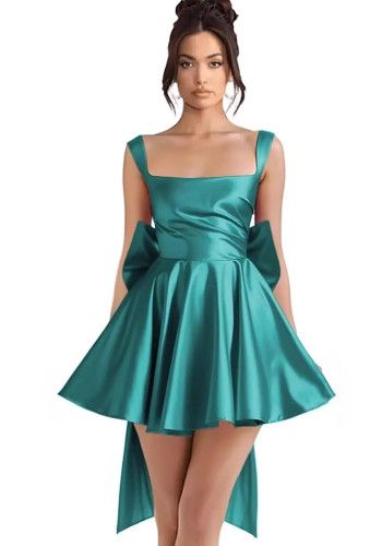 Women's Satin Bow Strap Cocktail Mini Dress（Processing time need 3-6 days）