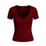 Summer Women's Ribbed Solid Short Sleeve Top