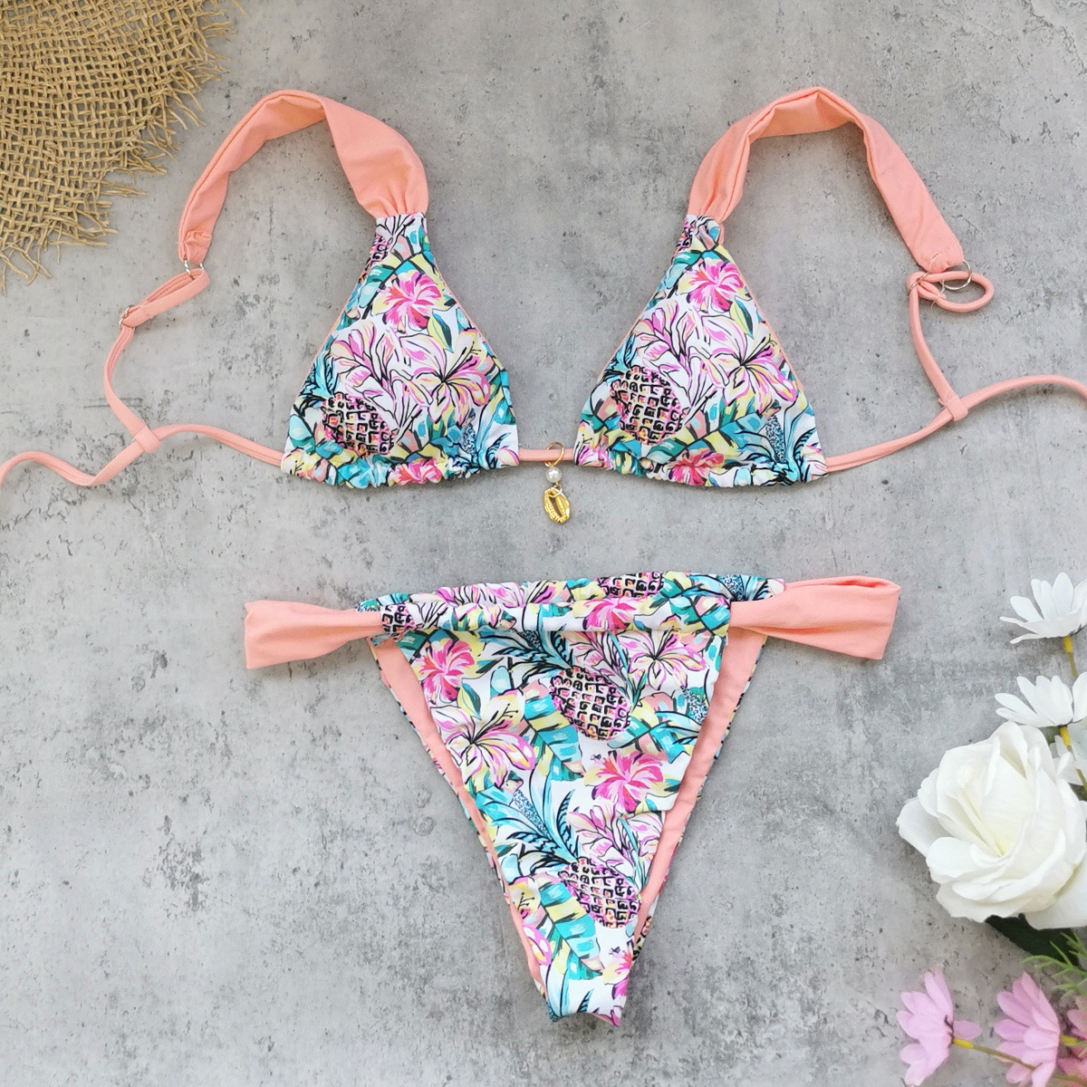 Lace-Up Low Waist Two-Piece Bikini for Summer Swimwear