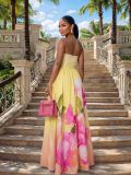 Summer Women's Strapless Printed Ruched Evening Dress