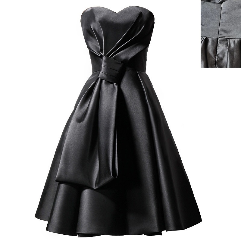 Strapless Satin Black Party Dress for Evening Events