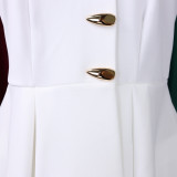 Women Short Sleeve Elegant Ruffled Split Color Bodycon Dress