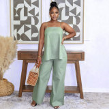 Women Elegant Casual Camisole Top and Split Pant Two-Piece Set