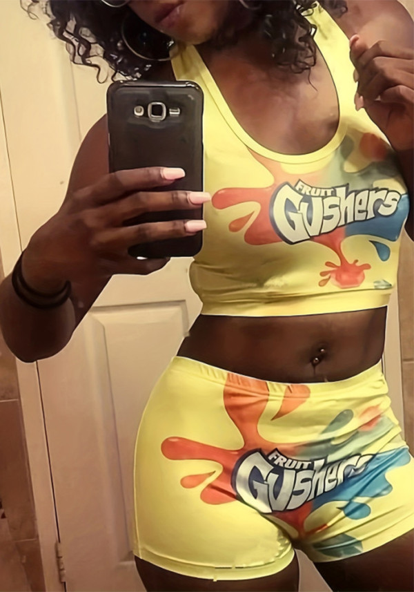Women Summer Printed Top and Shorts Sexy Two-Piece Set