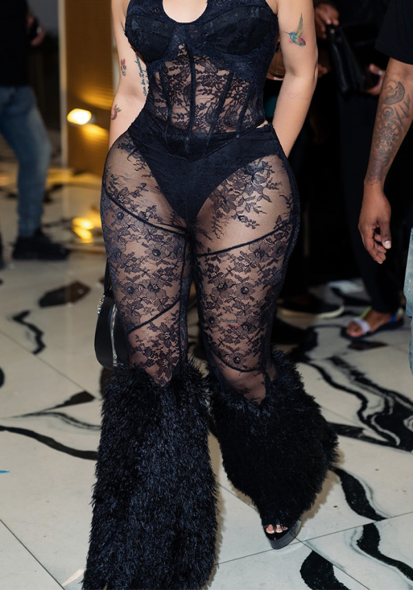 Women Lace See-Through Casual Drawstring Pants