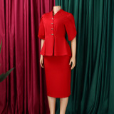 Women Short Sleeve Elegant Ruffled Split Color Bodycon Dress