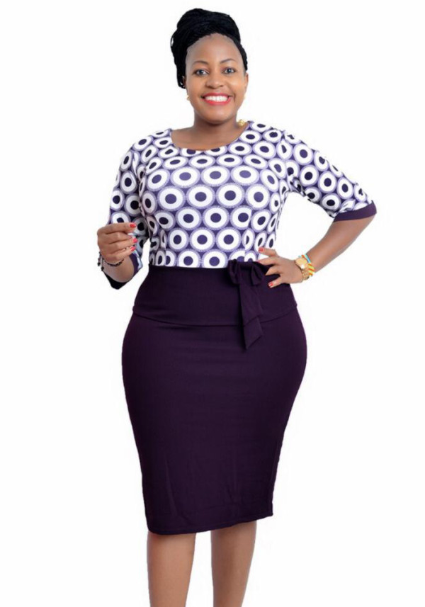 Plus Size Women African Round Neck Bow Printed Casual Dress