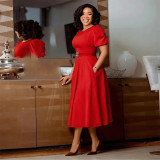 Plus Size African Women Round Neck Puff Sleeve Dress