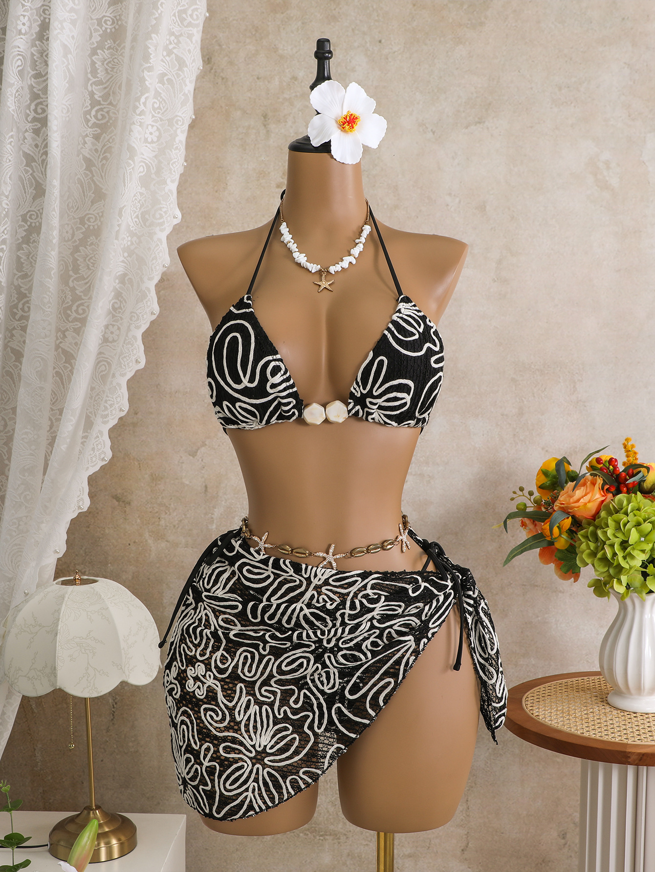 Island Holiday Three-Piece Bikini Swimsuit for Beach Vacations