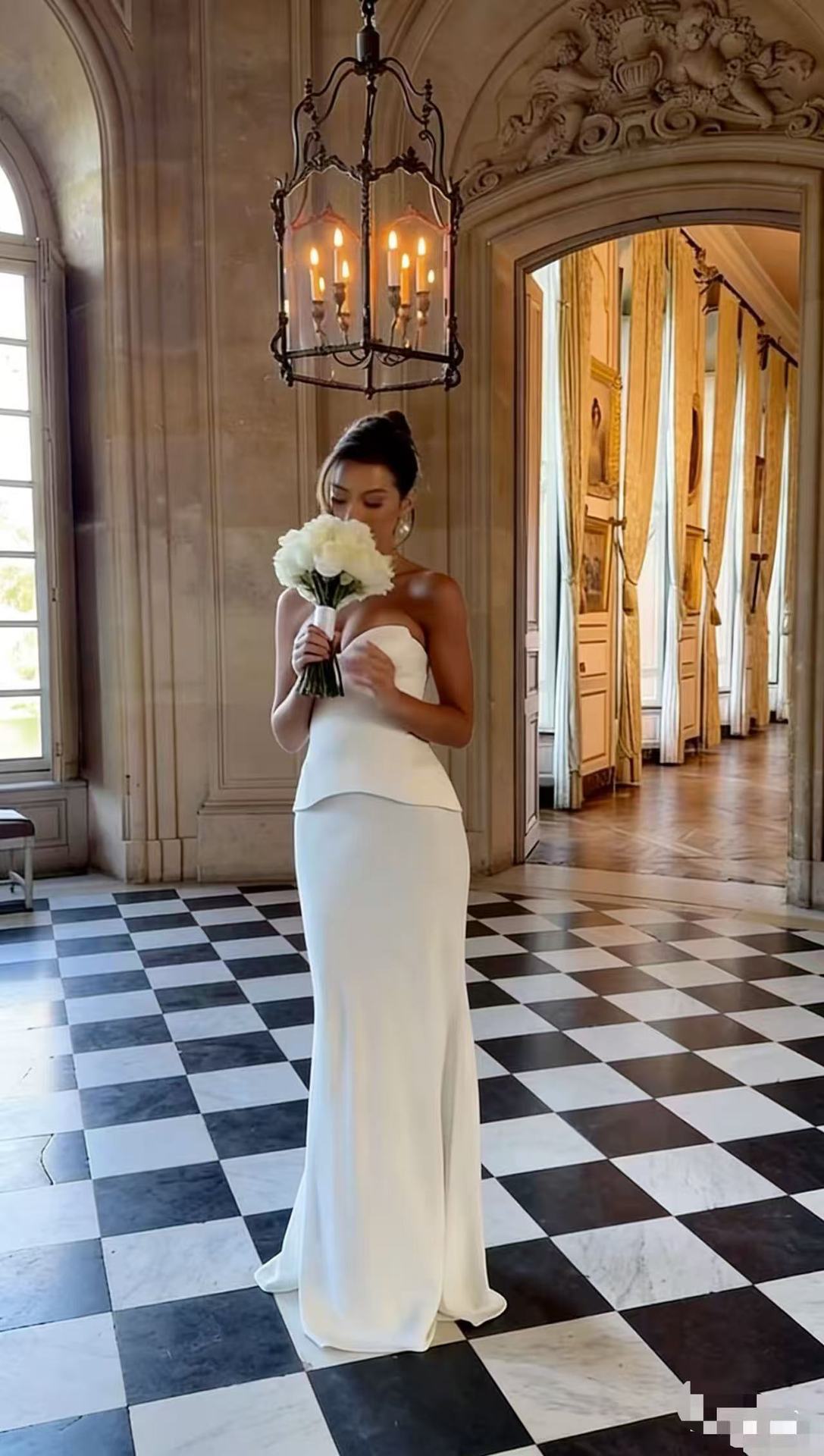 French Strapless Engagement Maxi Dress for Bridal Events