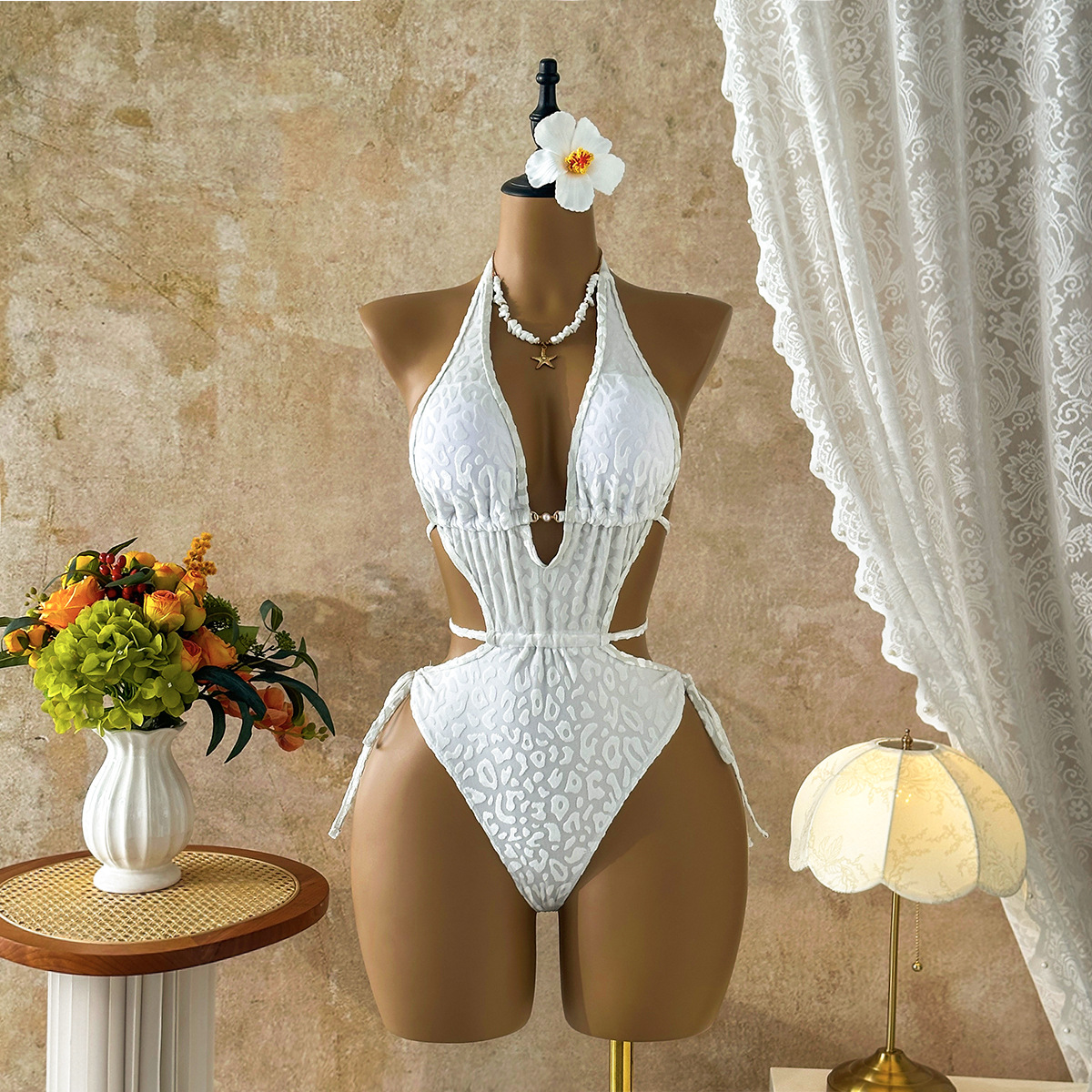 Leopard Belted Cut-Out One-Piece Swimsuit for Beach Holidays