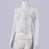 Women Summer Sexy Floral Lace Long Sleeve Top