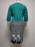 Plus Size Women African Mom Coat Printed Dress Two-Piece Set