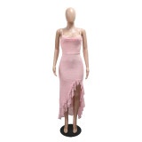 Women Ruffled Split Sexy Spaghetti Strap Maxi Dress