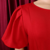 Plus Size African Women Round Neck Puff Sleeve Dress