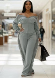 Women Casual Long Sleeve Zipper Top and Wide-Leg Pants Two-Piece Set