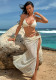 Women Metallic Halter Neck Belted Mesh Skirt Beach Holidays Bikini Three-Piece Swimwear