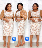Plus Size Women African Round Neck Lantern Sleeve Printed Elegant Dress