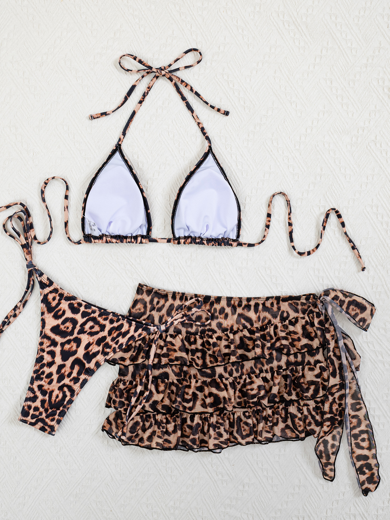 Leopard Print Halter Three-Piece Swimsuit Set for Summer