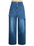 Women American Style Fake Two-Piece Denim Wide-Leg Pant