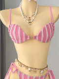 Women Striped Beach Holidays Swimwear Set