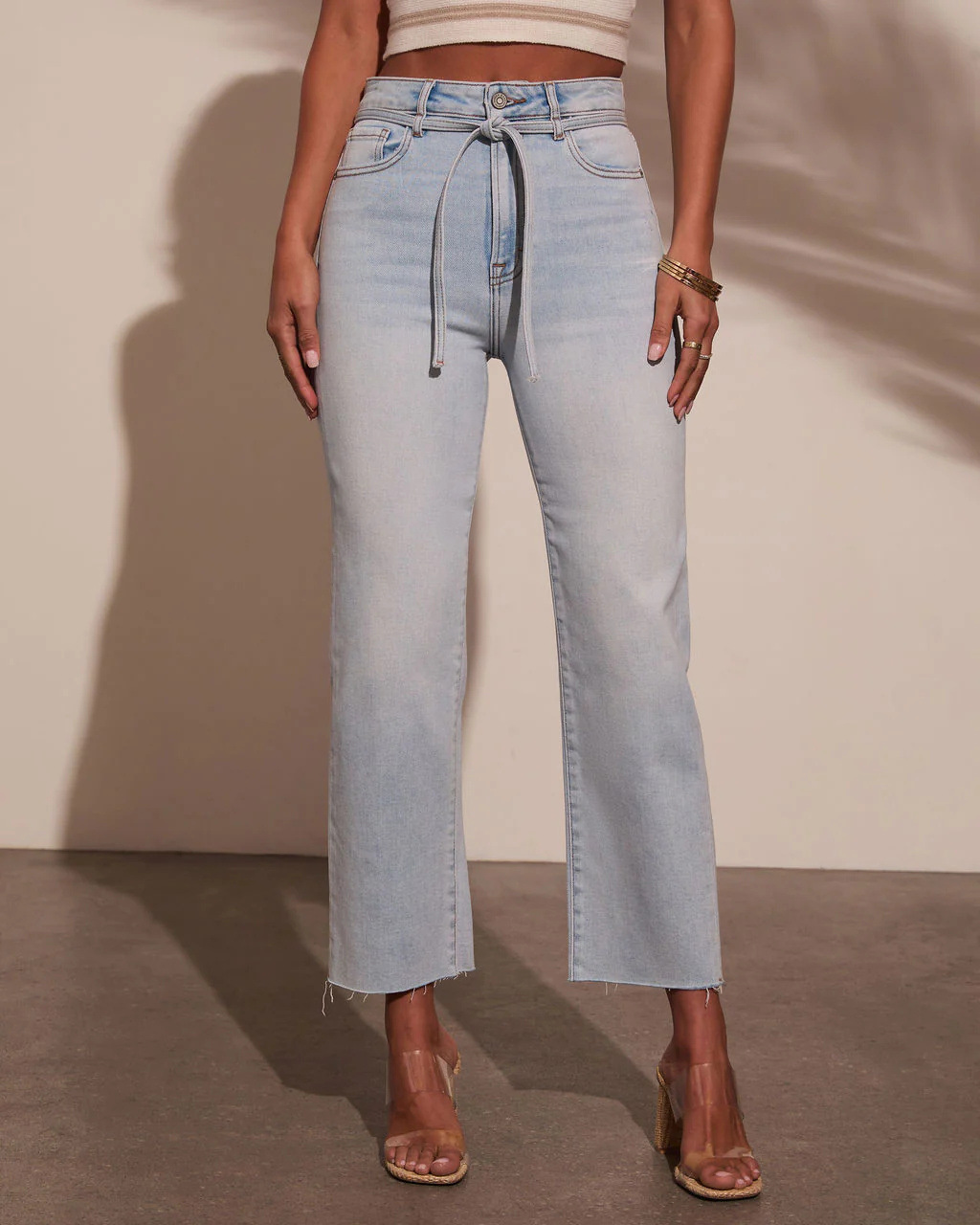 Lace-Up Washed Denim Pants for Casual Streetwear