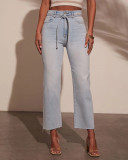 Women Casual Lace-Up Washed Denim Pants